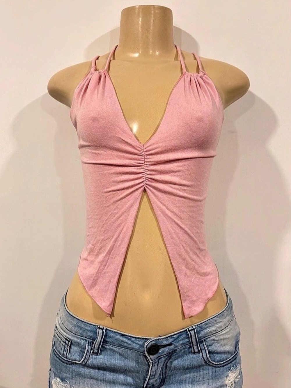 YA Pink Ruched Strappy Crop Top